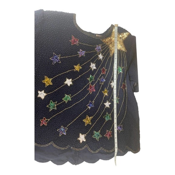 Vintage Creative Touch Blouse Sequin Beaded Star Party Rainbow Holiday - Picture 6 of 6